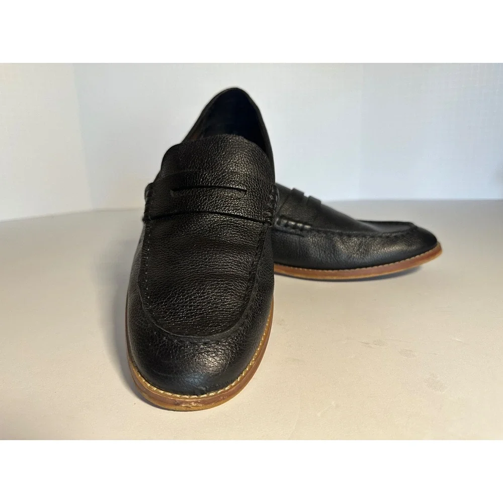 Crown Vintage Mens Black Pebbled Leather Penny Loafers Slip On Shoes